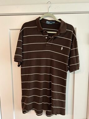 Polo Ralph Lauren Brown and White Striped Polo Size XL